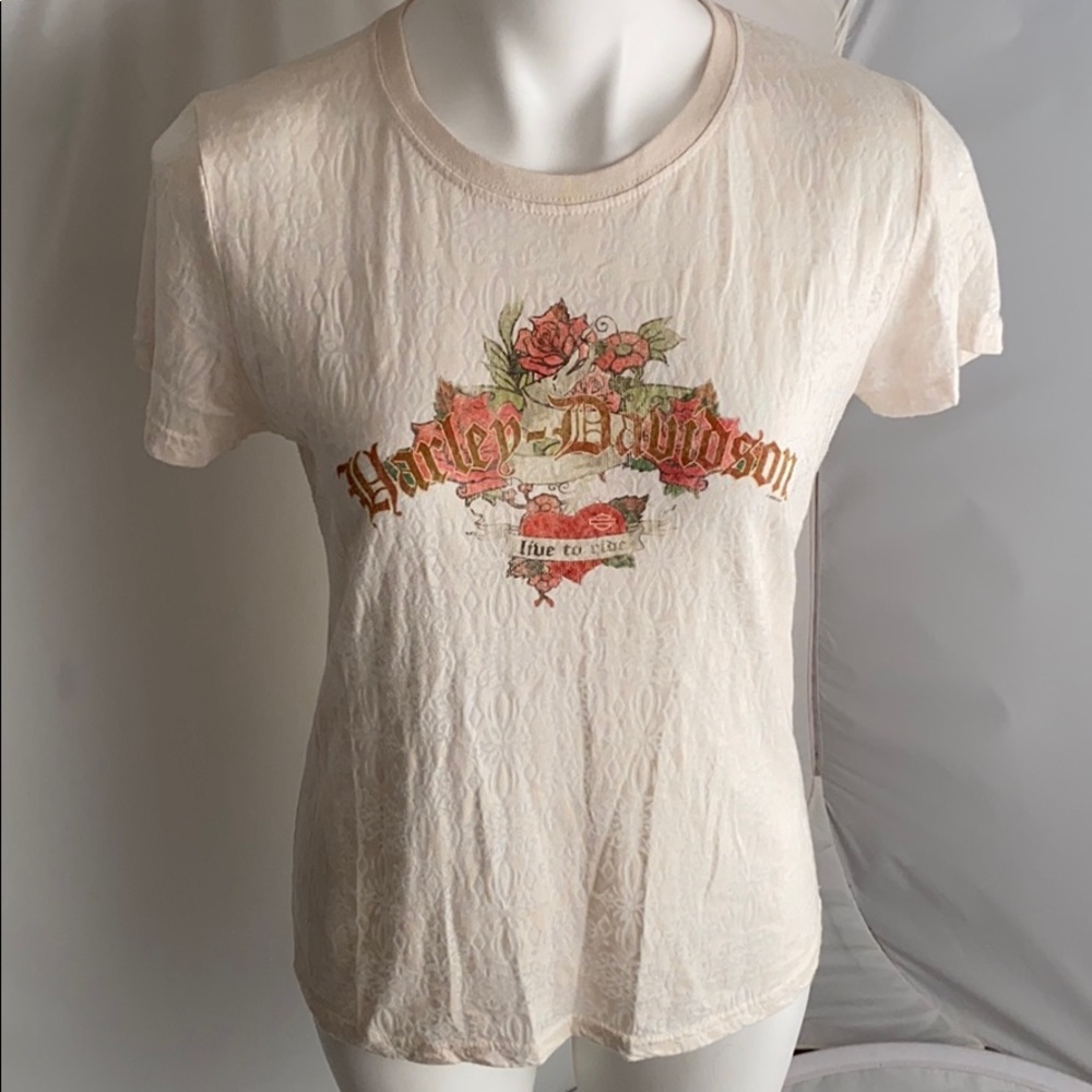 Harley-Davidson cream short sleeve burnout logo t-shirt XL